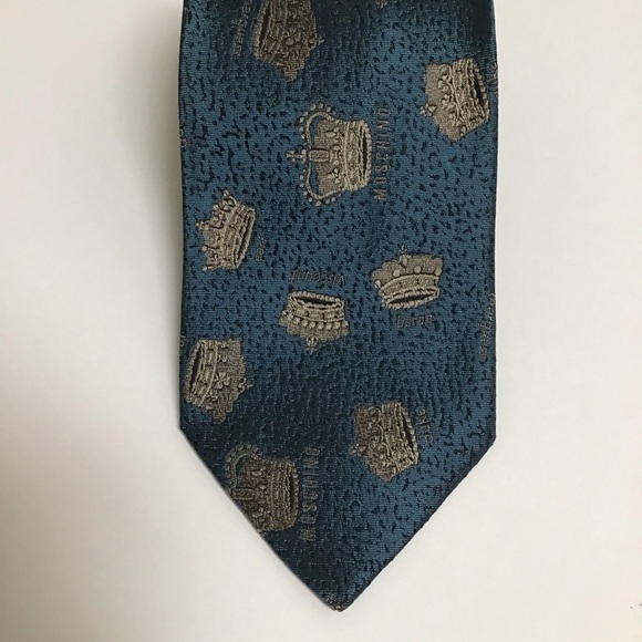 Moschino Tie Crowns 100% Silk Aqua Baron Viscount Marquess Duke Earl Vintage - Picture 8 of 15